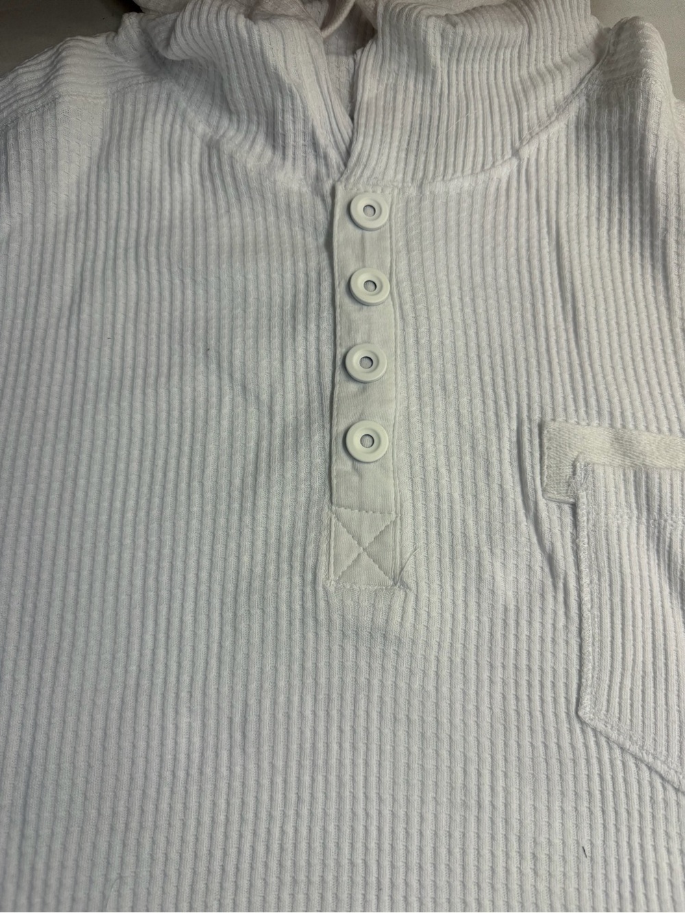Kenneth Cole White Ribbed Long Sleeve Henley with Chest Pocket